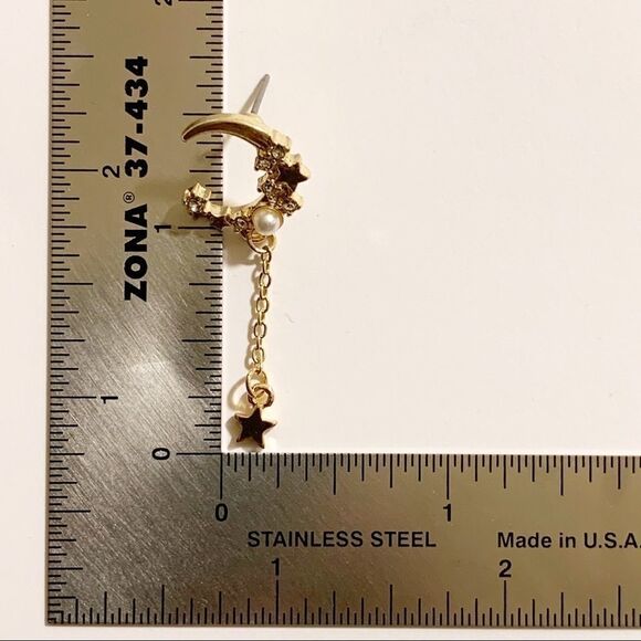 Silver Mini Crescent Moon Chain Earrings - Picture 6 of 7